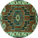 Round Machine Washable Persian Turquoise Traditional Area Rugs, wshtr644turq