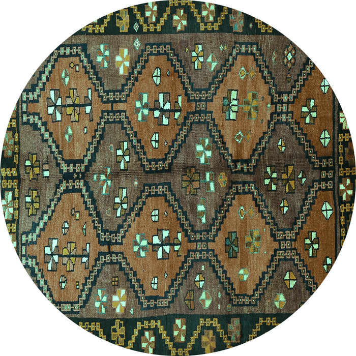 Round Persian Turquoise Traditional Rug, tr645turq