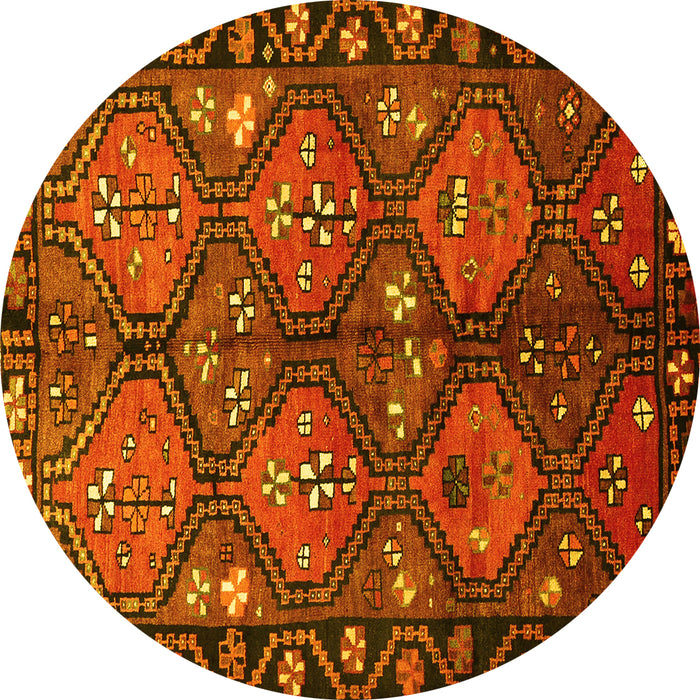 Round Persian Yellow Traditional Rug, tr645yw