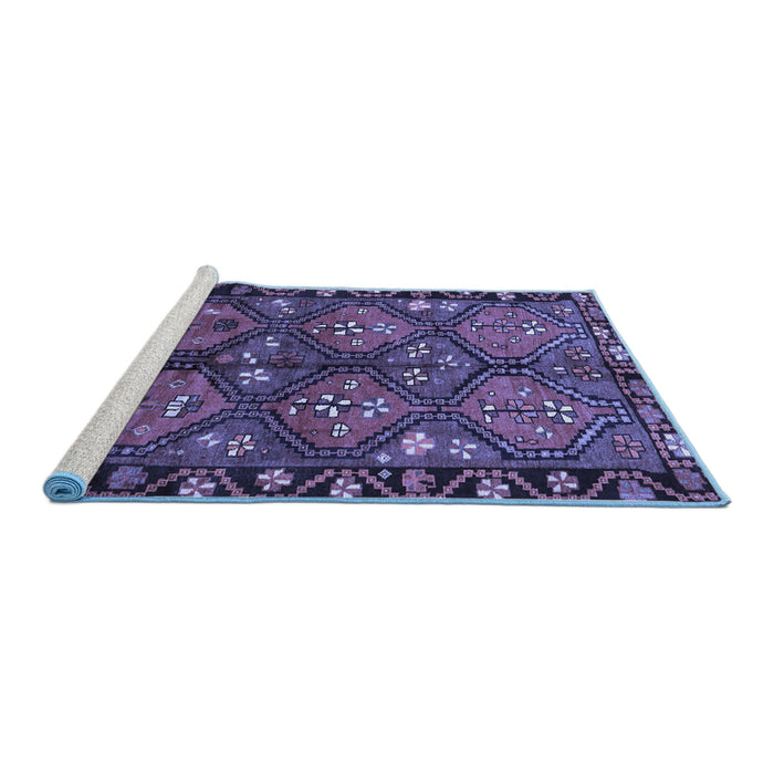 Sideview of Machine Washable Persian Blue Traditional Rug, wshtr645blu