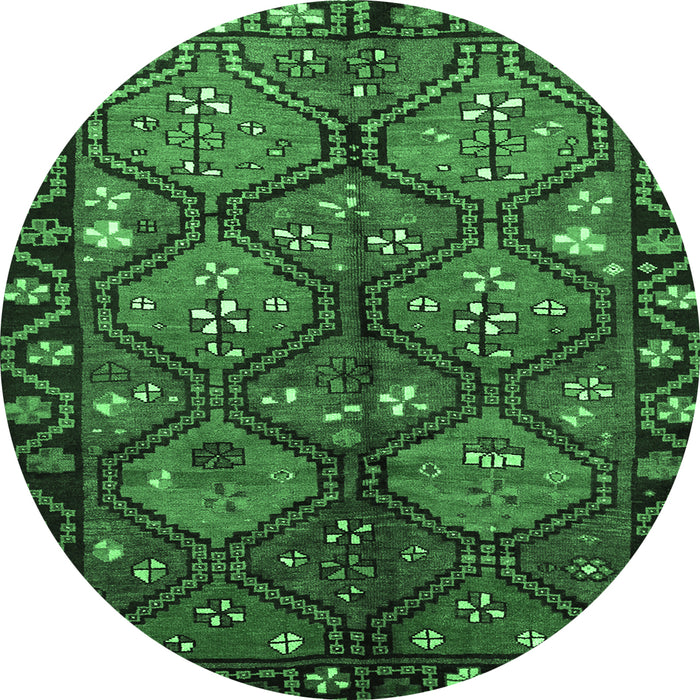 Round Machine Washable Persian Emerald Green Traditional Area Rugs, wshtr645emgrn