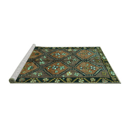 Sideview of Machine Washable Persian Turquoise Traditional Area Rugs, wshtr645turq