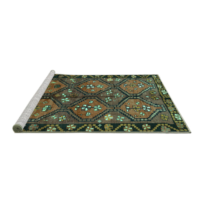 Sideview of Machine Washable Persian Turquoise Traditional Area Rugs, wshtr645turq