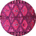 Round Machine Washable Persian Pink Traditional Rug, wshtr645pnk