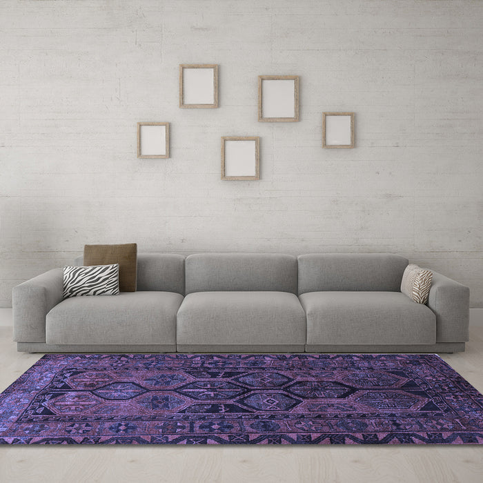 Machine Washable Persian Blue Traditional Rug in a Living Room, wshtr646blu