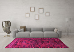 Machine Washable Persian Pink Traditional Rug in a Living Room, wshtr646pnk