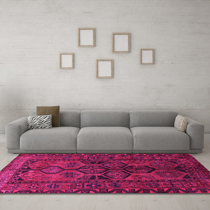 Machine Washable Persian Pink Traditional Rug in a Living Room, wshtr646pnk