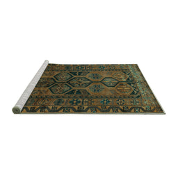 Sideview of Machine Washable Persian Turquoise Traditional Area Rugs, wshtr646turq