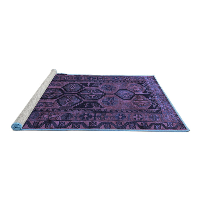 Sideview of Machine Washable Persian Blue Traditional Rug, wshtr646blu