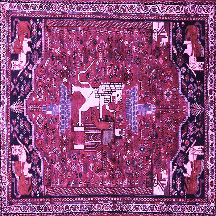 Square Machine Washable Animal Purple Traditional Area Rugs, wshtr647pur