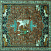 Square Machine Washable Animal Turquoise Traditional Area Rugs, wshtr647turq