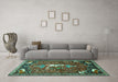 Machine Washable Animal Turquoise Traditional Area Rugs in a Living Room,, wshtr647turq