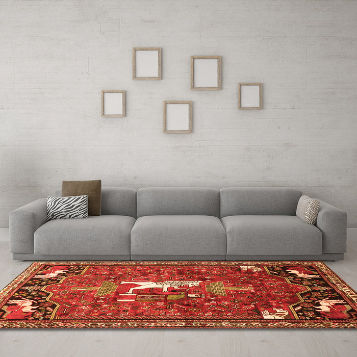 Machine Washable Animal Orange Traditional Area Rugs in a Living Room, wshtr647org