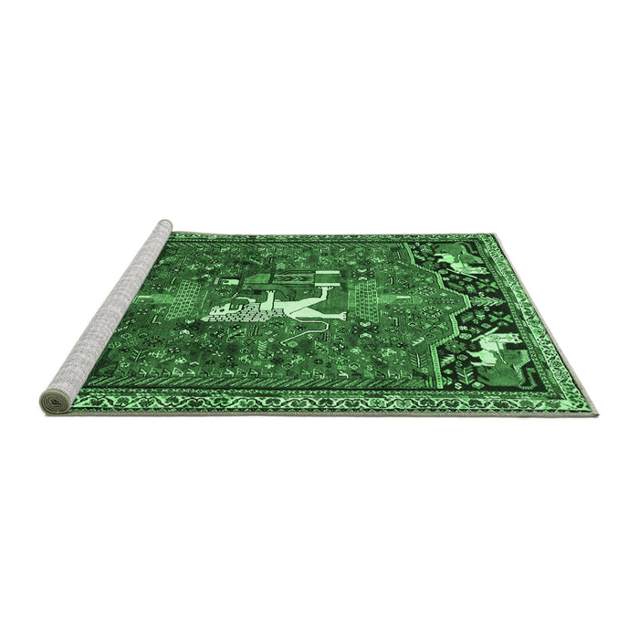Sideview of Machine Washable Animal Emerald Green Traditional Area Rugs, wshtr647emgrn