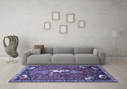 Machine Washable Animal Blue Traditional Rug in a Living Room, wshtr647blu