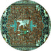 Round Animal Turquoise Traditional Rug, tr647turq