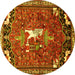 Round Animal Yellow Traditional Rug, tr647yw