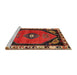 Sideview of Machine Washable Traditional Dark Gold Brown Rug, wshtr648