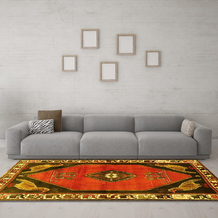 Machine Washable Persian Yellow Traditional Rug in a Living Room, wshtr648yw