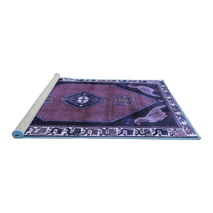 Sideview of Machine Washable Persian Blue Traditional Rug, wshtr648blu
