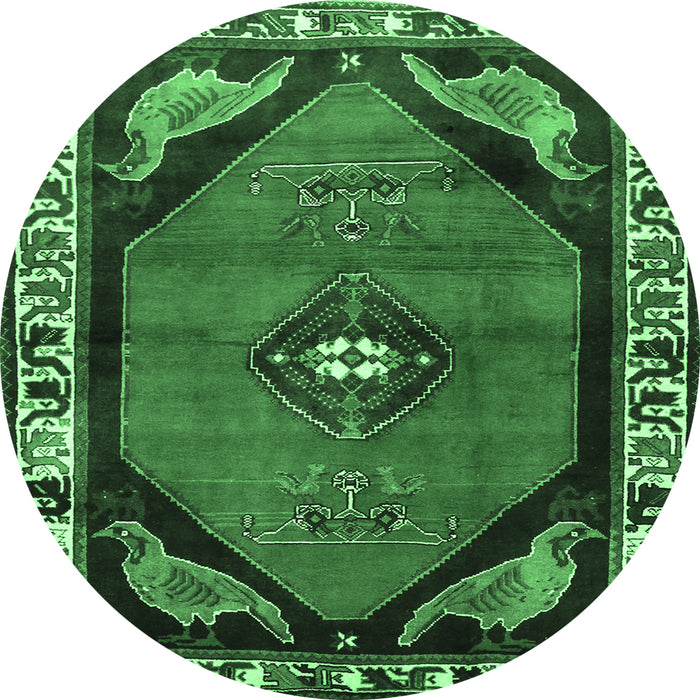 Round Persian Emerald Green Traditional Rug, tr648emgrn