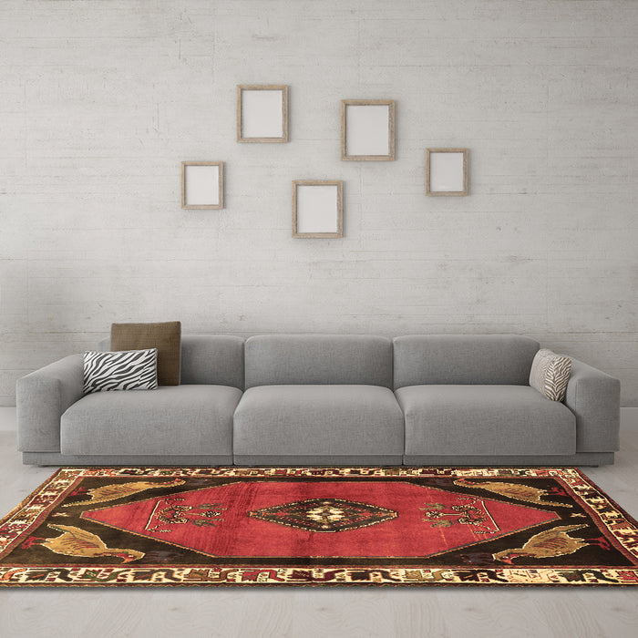 Machine Washable Persian Brown Traditional Rug in a Living Room,, wshtr648brn