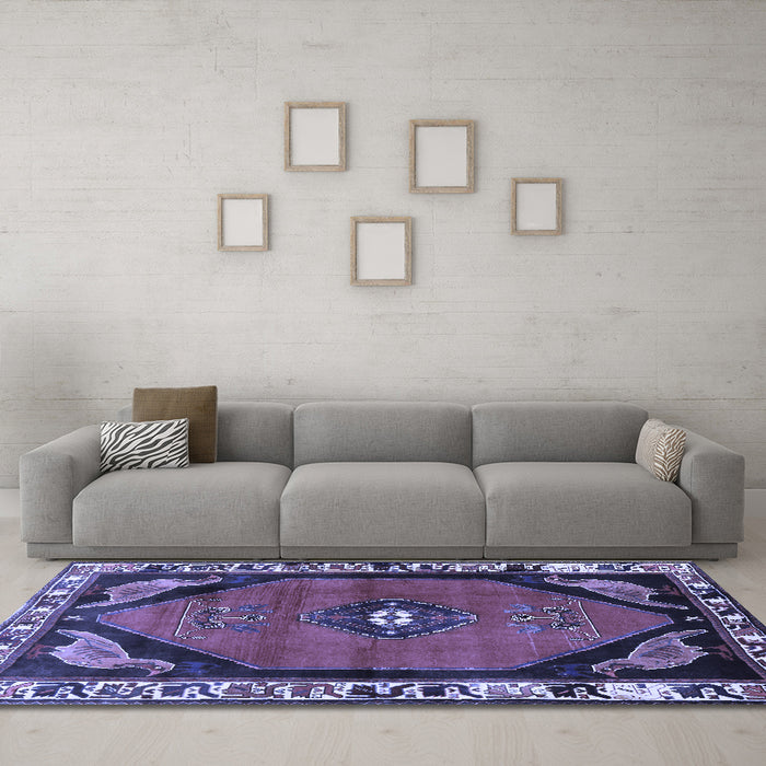 Machine Washable Persian Blue Traditional Rug in a Living Room, wshtr648blu