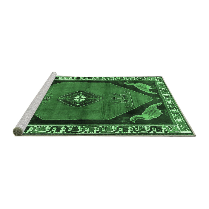 Sideview of Machine Washable Persian Emerald Green Traditional Area Rugs, wshtr648emgrn