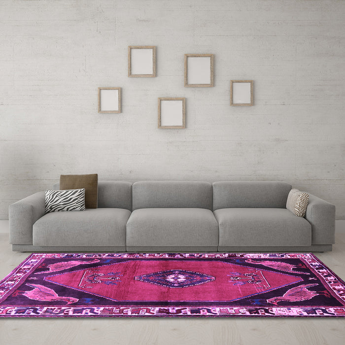 Machine Washable Persian Purple Traditional Area Rugs in a Living Room, wshtr648pur