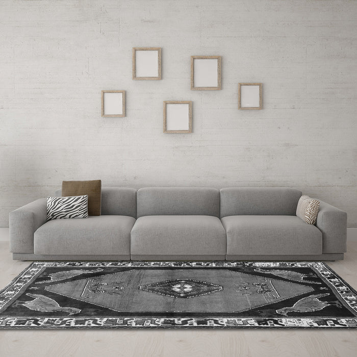 Machine Washable Persian Gray Traditional Rug in a Living Room,, wshtr648gry
