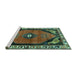 Sideview of Machine Washable Persian Turquoise Traditional Area Rugs, wshtr648turq