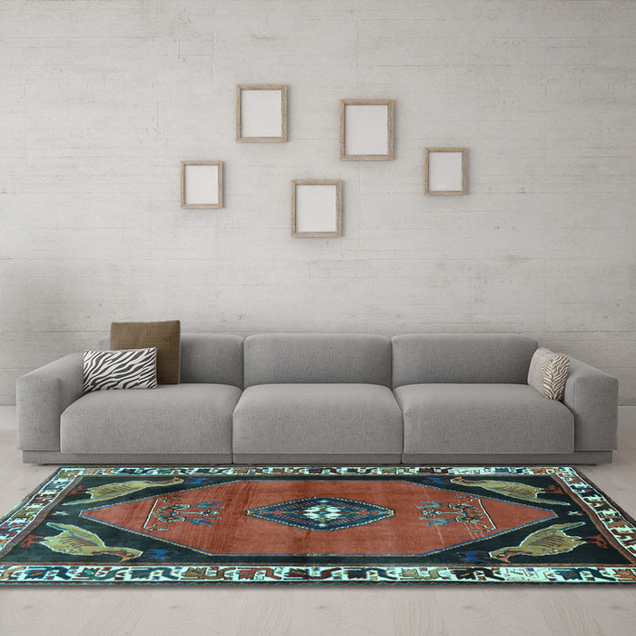 Machine Washable Persian Light Blue Traditional Rug in a Living Room, wshtr648lblu