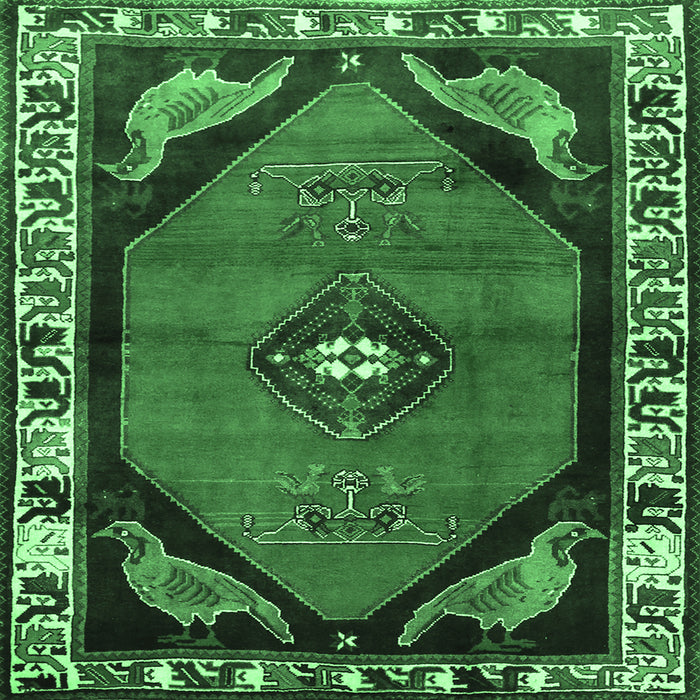 Square Machine Washable Persian Emerald Green Traditional Area Rugs, wshtr648emgrn