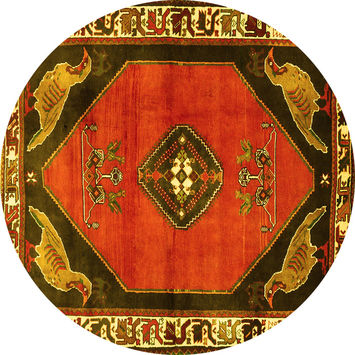 Round Persian Yellow Traditional Rug, tr648yw