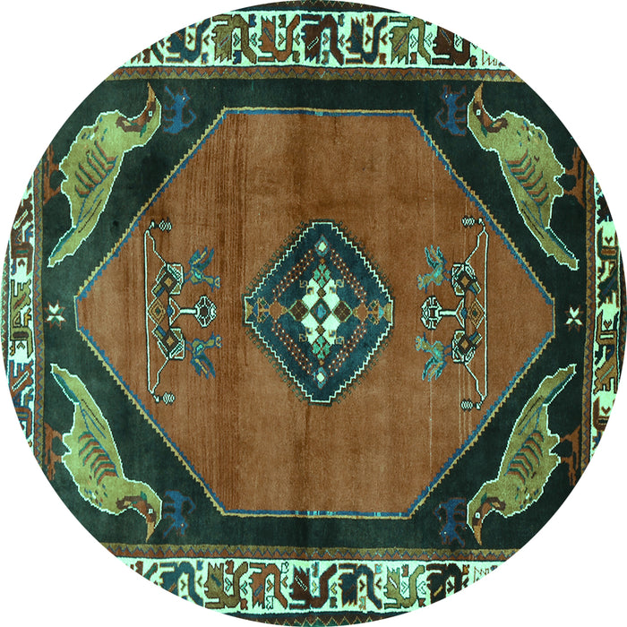 Round Persian Turquoise Traditional Rug, tr648turq