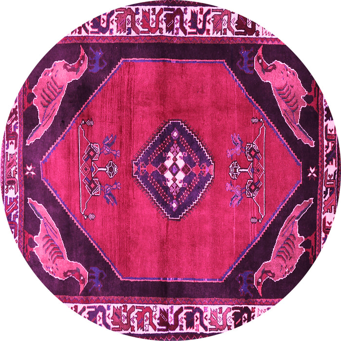 Round Machine Washable Persian Pink Traditional Rug, wshtr648pnk