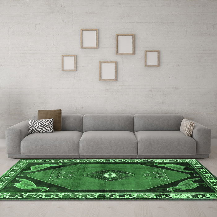 Machine Washable Persian Emerald Green Traditional Area Rugs in a Living Room,, wshtr648emgrn