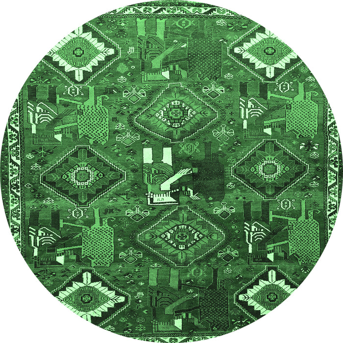 Round Persian Emerald Green Traditional Rug, tr649emgrn