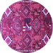 Round Machine Washable Persian Purple Traditional Area Rugs, wshtr649pur