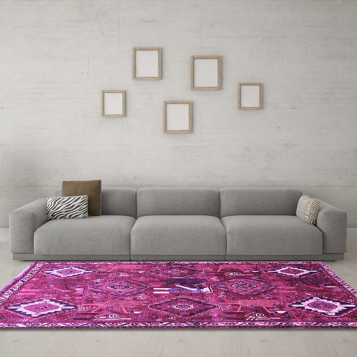 Machine Washable Persian Purple Traditional Area Rugs in a Living Room, wshtr649pur