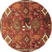 Round Machine Washable Persian Brown Traditional Rug, wshtr649brn