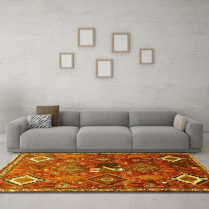 Machine Washable Persian Yellow Traditional Rug in a Living Room, wshtr649yw