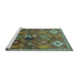 Sideview of Machine Washable Persian Turquoise Traditional Area Rugs, wshtr649turq