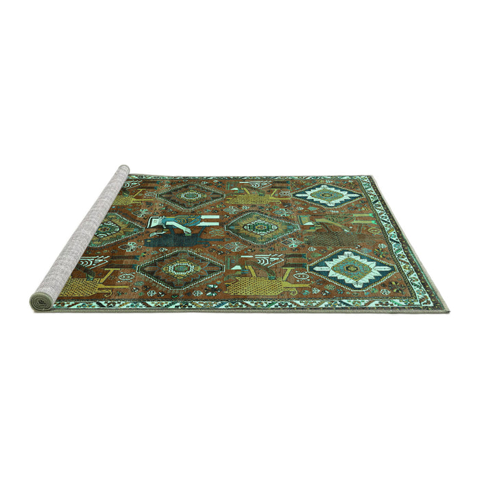 Sideview of Machine Washable Persian Turquoise Traditional Area Rugs, wshtr649turq