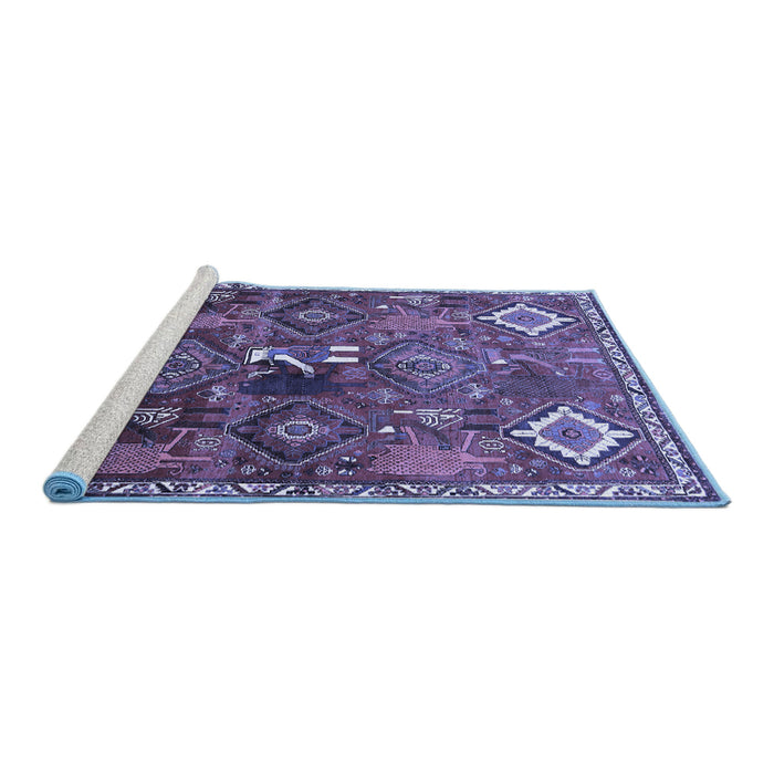 Sideview of Machine Washable Persian Blue Traditional Rug, wshtr649blu