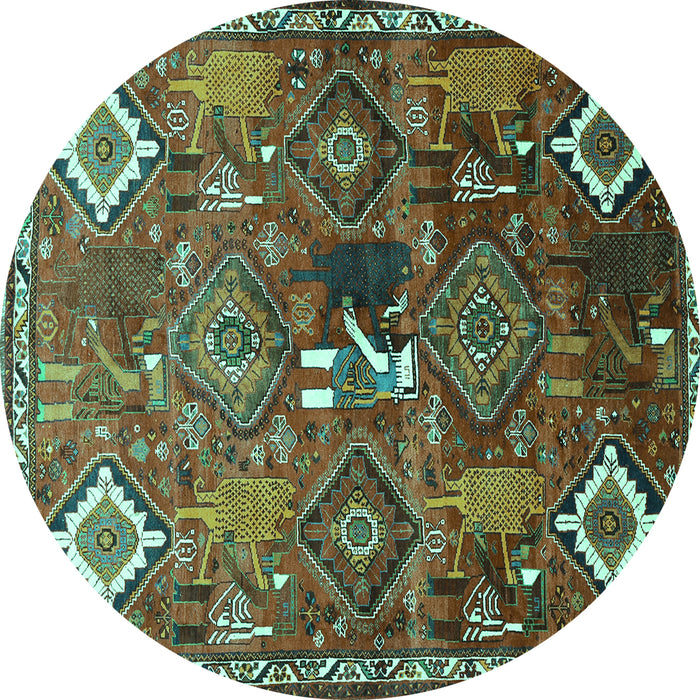 Round Machine Washable Persian Turquoise Traditional Area Rugs, wshtr649turq