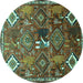 Round Machine Washable Persian Turquoise Traditional Area Rugs, wshtr649turq