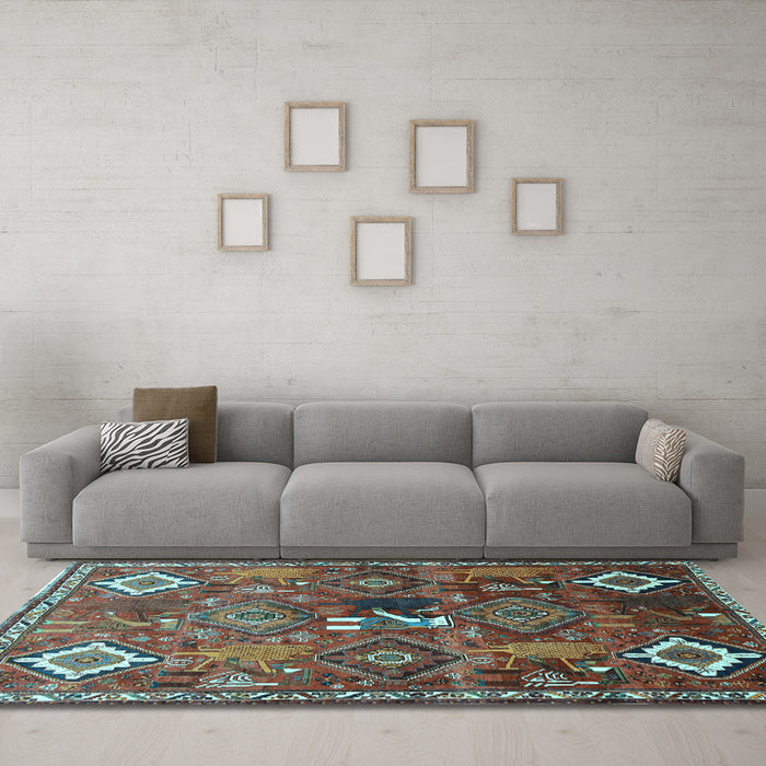 Machine Washable Persian Light Blue Traditional Rug in a Living Room, wshtr649lblu