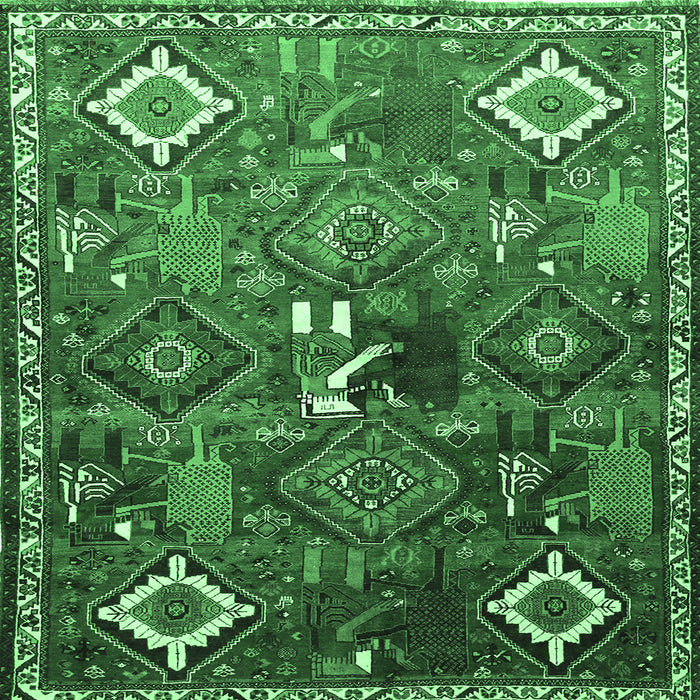 Square Machine Washable Persian Emerald Green Traditional Area Rugs, wshtr649emgrn