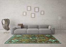 Machine Washable Persian Turquoise Traditional Area Rugs in a Living Room,, wshtr649turq